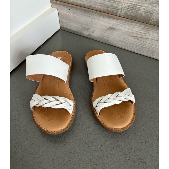 BORN MORENA WHITE LEATHER SLIDES SANDALS SZ 7M BRAIDED SLIP ON CASUAL RETAIL $99 - Picture 5 of 12